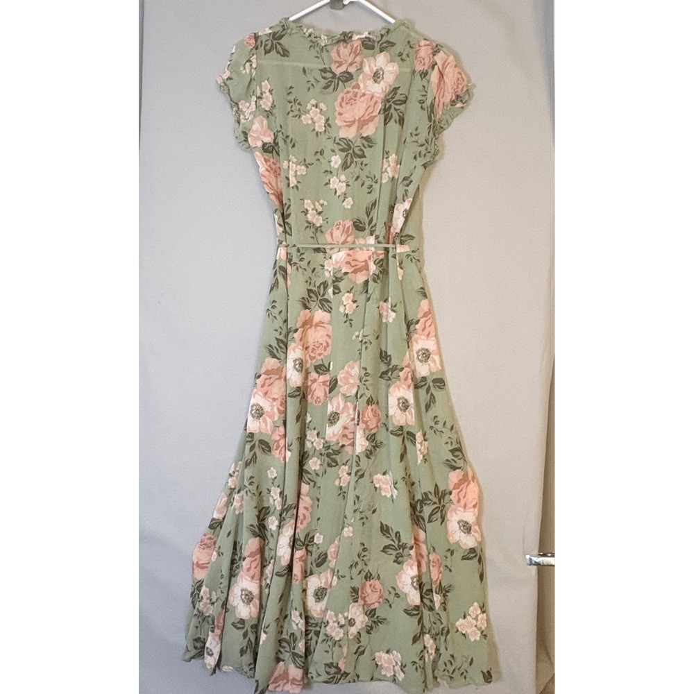 Reformation Gwenyth Midi Wrap Dress Athena Romantic Floral Print Green Pink Med - Picture 4 of 14